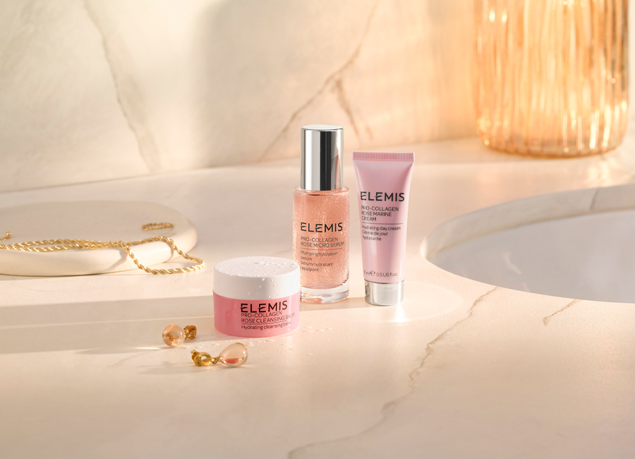 Elemis products displayed with decorative jewellery