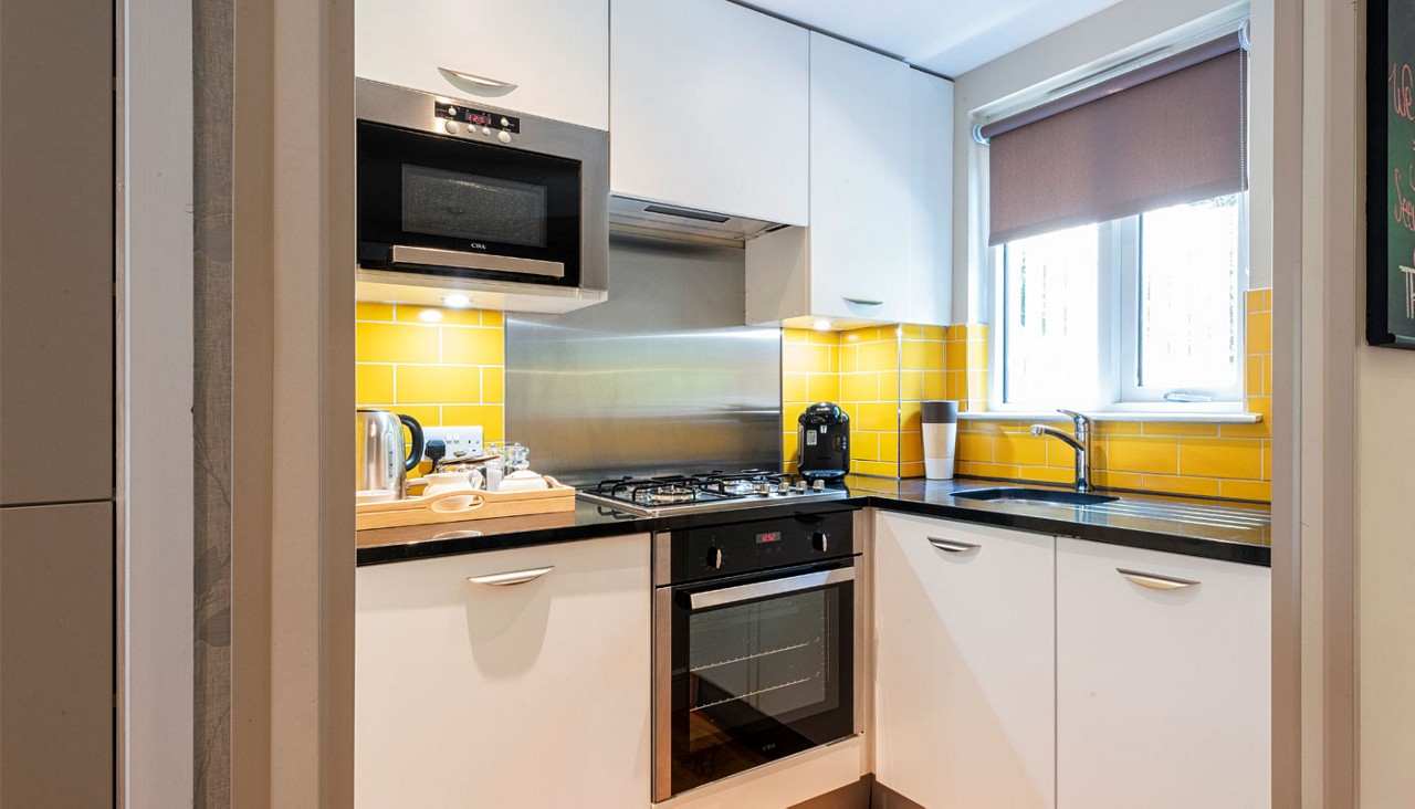 Kitchen with built in appliances.