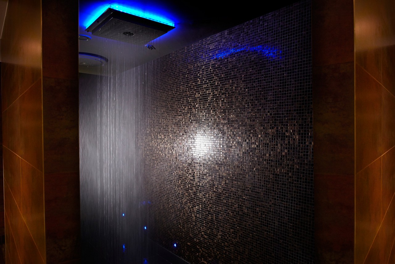 Shower lit with LED lights.