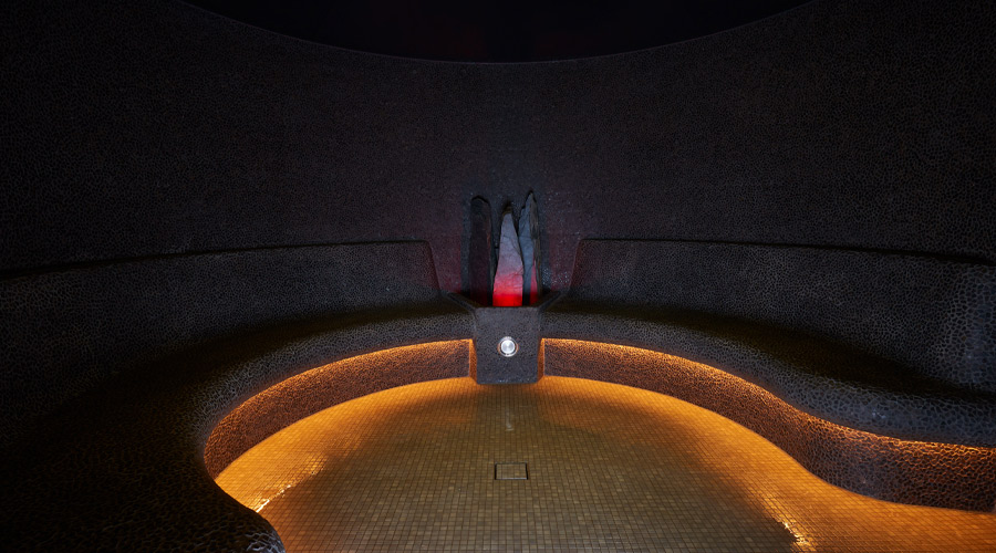 Glowing stone steam room.