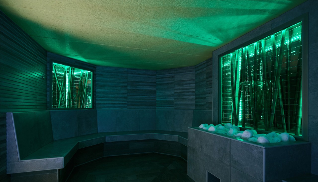Salt Steam Room with decorative stone features.