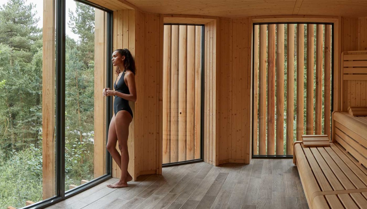 women in the treetop sauna 