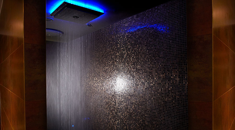 waterfall shower with blue light