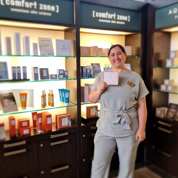 Spa therapist standing in the Forest Spa Boutique.